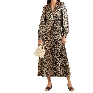 GANNI Leopard Print Silk Maxi Wrap Dress